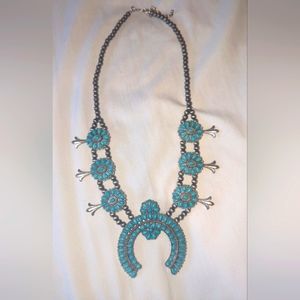 Turquoise Squash Blossom Navajo Pearl Necklace